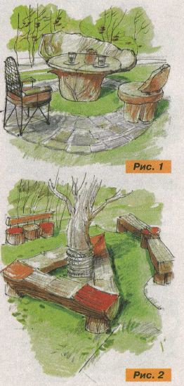 простая деревянная скамейка или стол, выполненные из ствола сухого дерева 